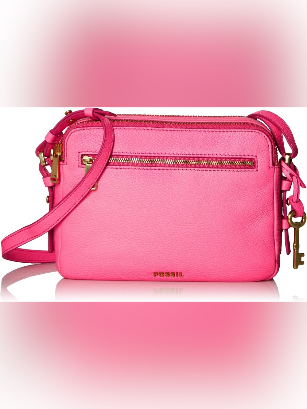 Fossil Piper Crossbody Sling Bag Bright Pink Pebbled Leather - Picture 14 of 15